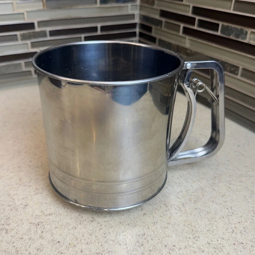 Vintage Stainless Steel Flour Sifter Manual Squeeze Handle Kitchen Baking Tool